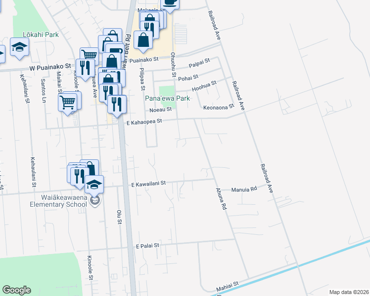 map of restaurants, bars, coffee shops, grocery stores, and more near 700 Ahuna Road in Hilo