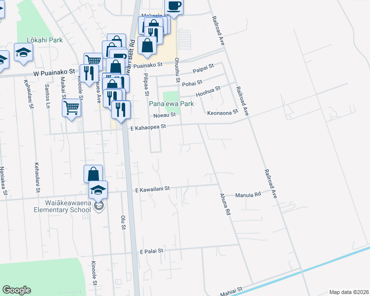 map of restaurants, bars, coffee shops, grocery stores, and more near 700 Ahuna Road in Hilo