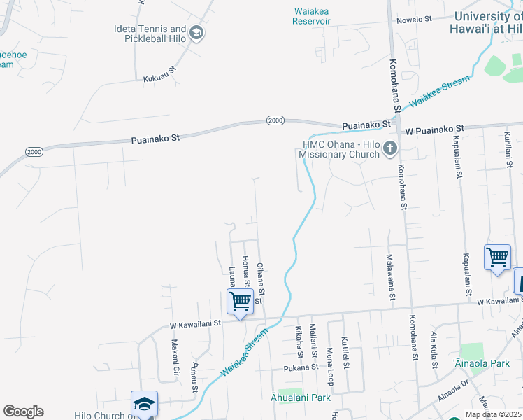 map of restaurants, bars, coffee shops, grocery stores, and more near 1131 Oihana Street in Hilo