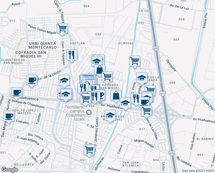 map of restaurants, bars, coffee shops, grocery stores, and more near in Cuautitlán Izcalli