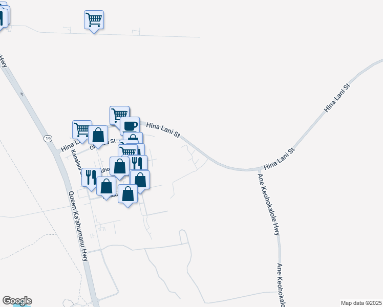 map of restaurants, bars, coffee shops, grocery stores, and more near 73-4180 Ulu Wini Place in Kailua-Kona