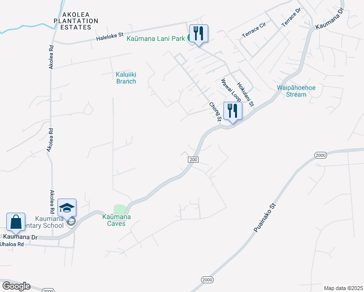 map of restaurants, bars, coffee shops, grocery stores, and more near 1244A Kaumana Drive in Hilo