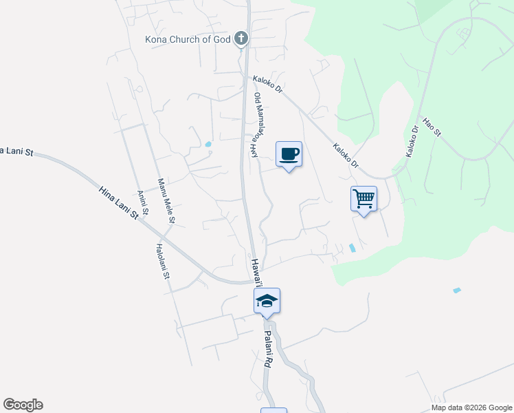 map of restaurants, bars, coffee shops, grocery stores, and more near 734660 A Old Mamalahoa Highway in Kailua-Kona