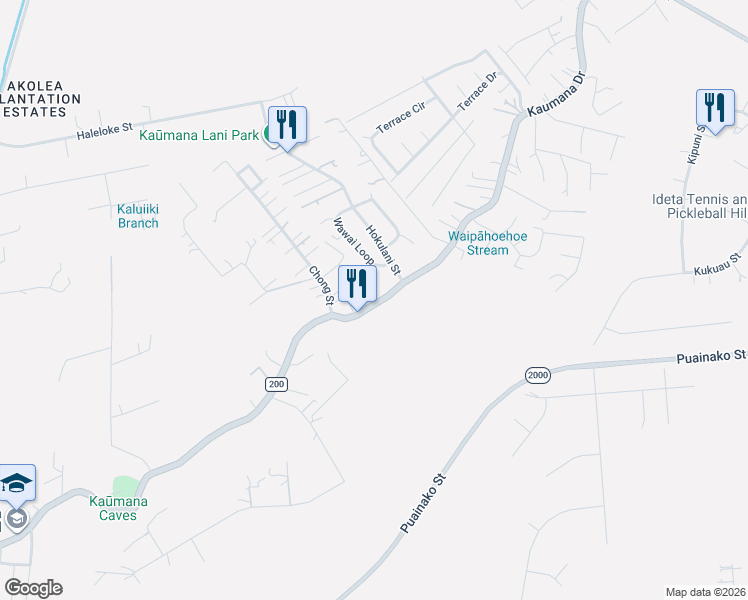 map of restaurants, bars, coffee shops, grocery stores, and more near 1035 State Route 200 in Hilo