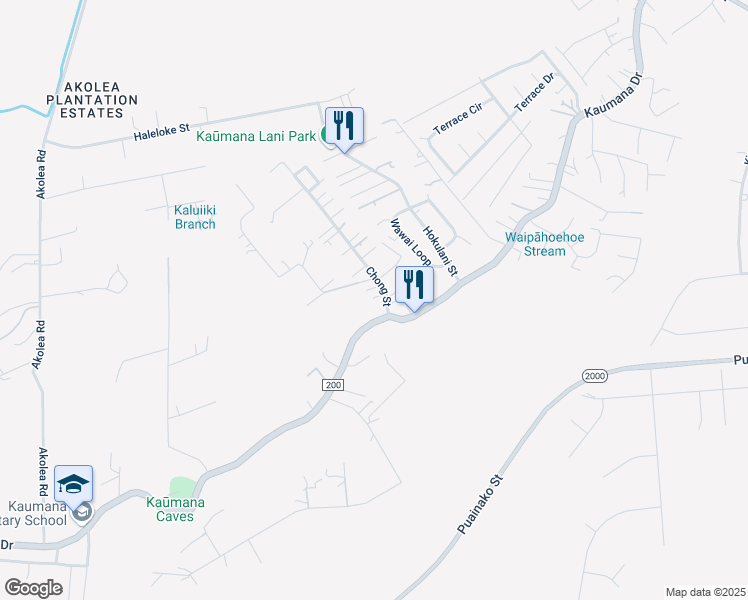 map of restaurants, bars, coffee shops, grocery stores, and more near 23 Chong St in Hilo