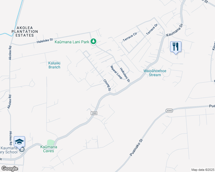 map of restaurants, bars, coffee shops, grocery stores, and more near 23 Chong Street in Hilo