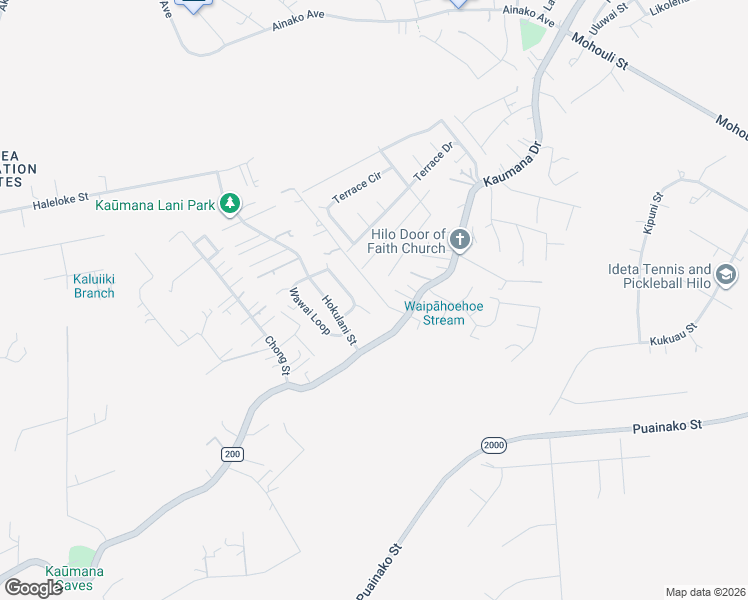 map of restaurants, bars, coffee shops, grocery stores, and more near 49 Iiwipolena Road in Hilo