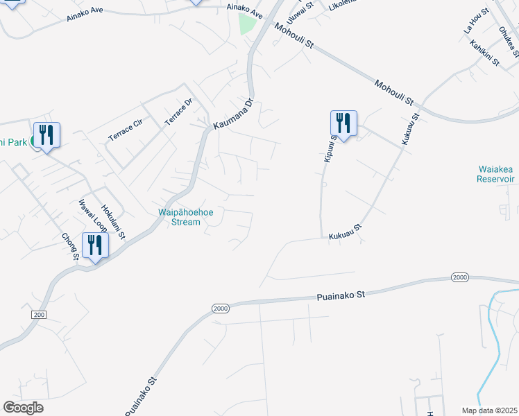 map of restaurants, bars, coffee shops, grocery stores, and more near 57 Olena Street in Hilo