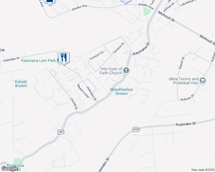 map of restaurants, bars, coffee shops, grocery stores, and more near 882 Kaumana Drive in Hilo