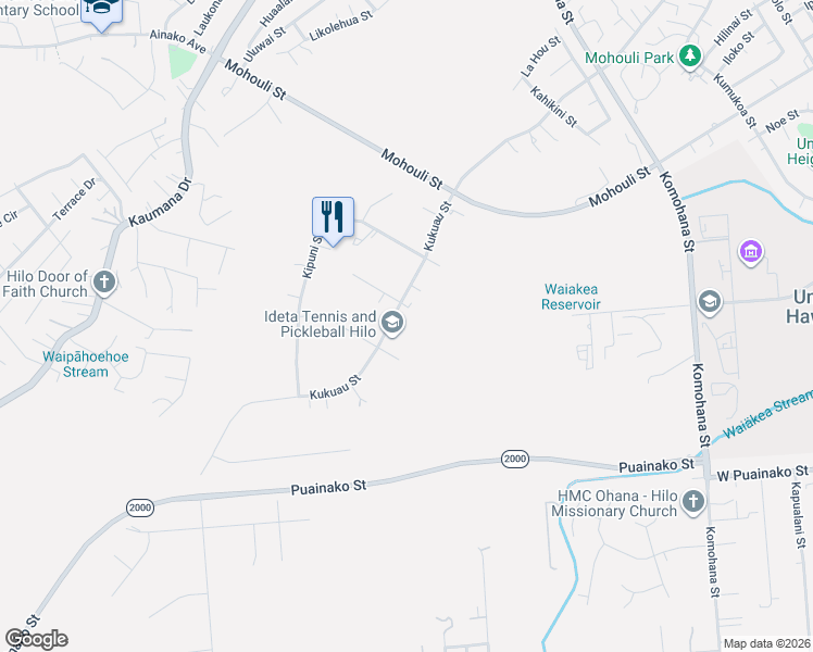 map of restaurants, bars, coffee shops, grocery stores, and more near 498 Ho'okina Place in Hilo