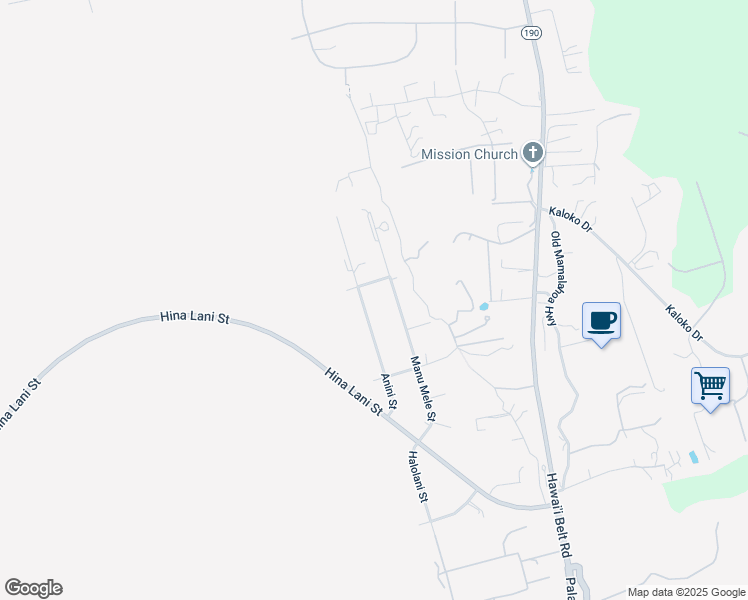 map of restaurants, bars, coffee shops, grocery stores, and more near 73-4887 Manu Mele Street in Kailua-Kona
