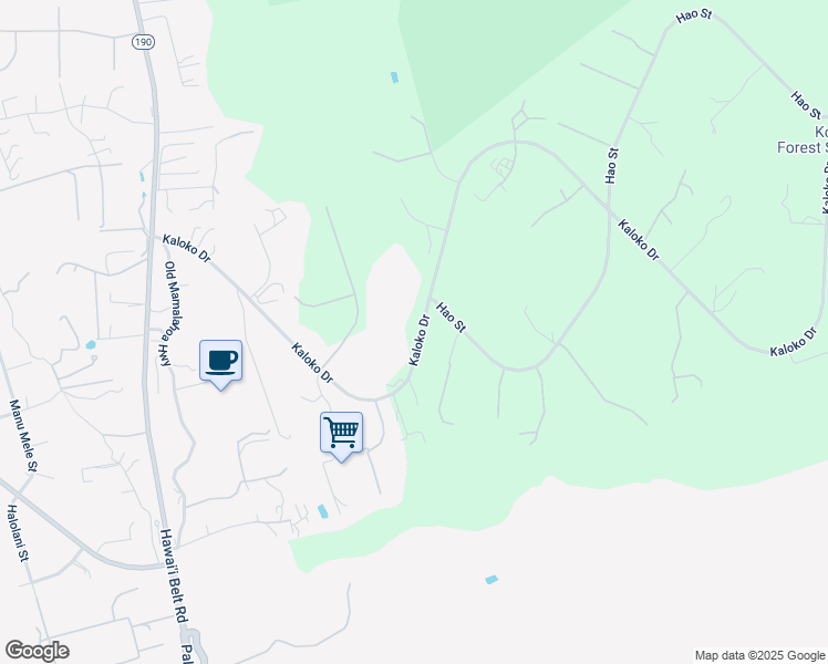 map of restaurants, bars, coffee shops, grocery stores, and more near 73-1445 Kaloko Drive in Kailua-Kona