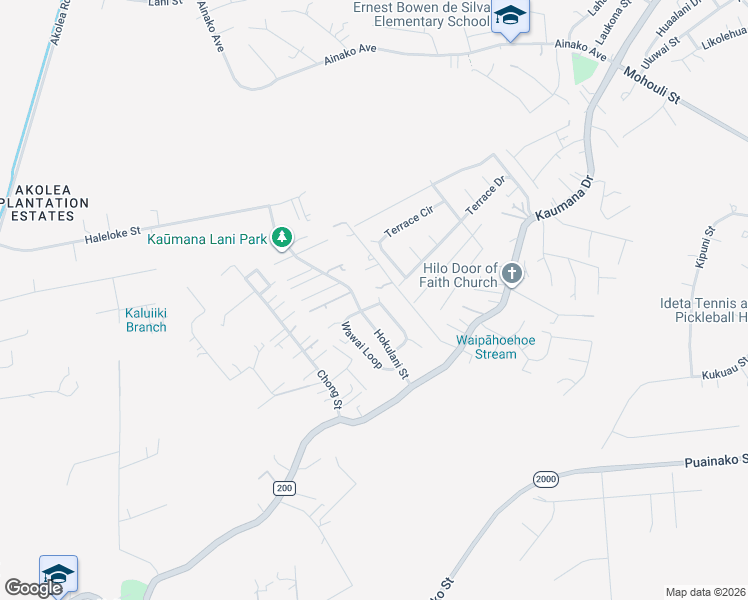 map of restaurants, bars, coffee shops, grocery stores, and more near 125 Iiwipolena Road in Hilo