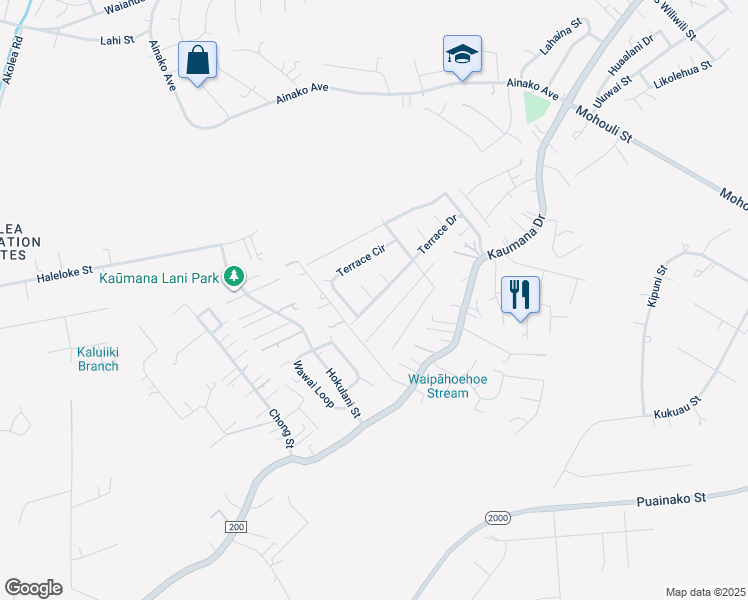 map of restaurants, bars, coffee shops, grocery stores, and more near 0 Poni Moi Place in Hilo