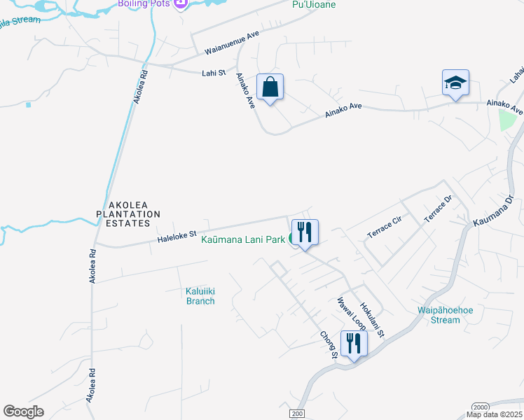 map of restaurants, bars, coffee shops, grocery stores, and more near 1400 Haleloke Street in Hilo