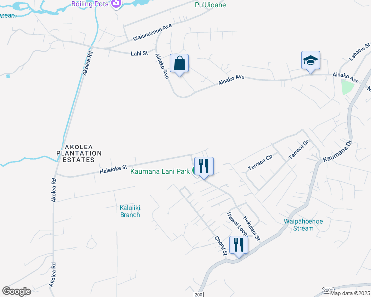 map of restaurants, bars, coffee shops, grocery stores, and more near 1400 Haleloke Street in Hilo