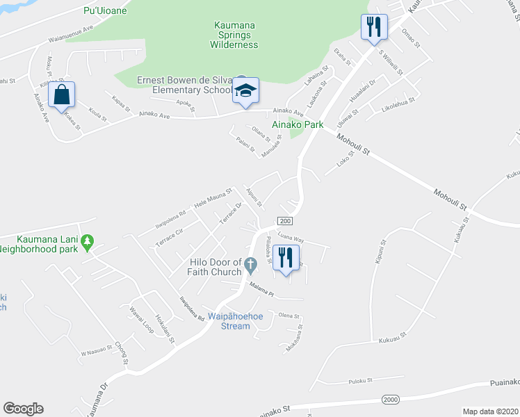 map of restaurants, bars, coffee shops, grocery stores, and more near 167 Aipuni Street in Hilo