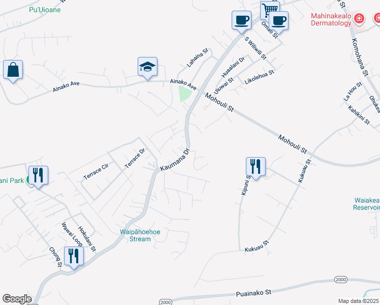 map of restaurants, bars, coffee shops, grocery stores, and more near 563 Kaumana Drive in Hilo