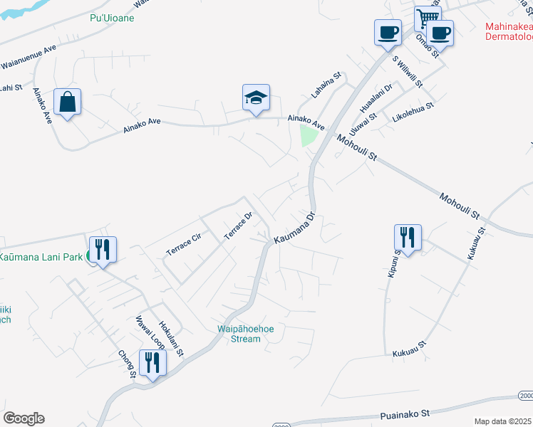 map of restaurants, bars, coffee shops, grocery stores, and more near 167 Aipuni Street in Hilo