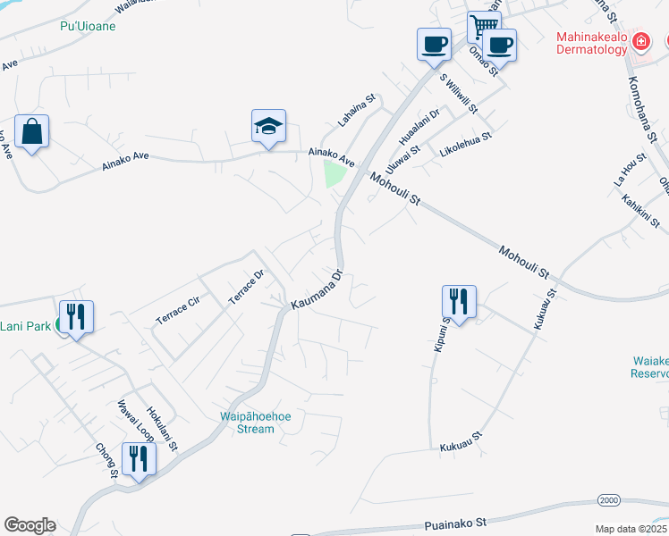map of restaurants, bars, coffee shops, grocery stores, and more near 563 Kaumana Drive in Hilo