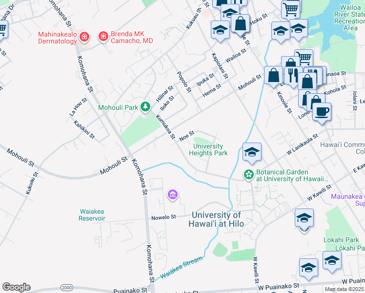 map of restaurants, bars, coffee shops, grocery stores, and more near 1179 Kumukoa Street in Hilo