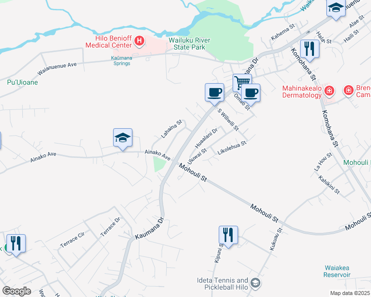 map of restaurants, bars, coffee shops, grocery stores, and more near 325 State Route 200 in Hilo