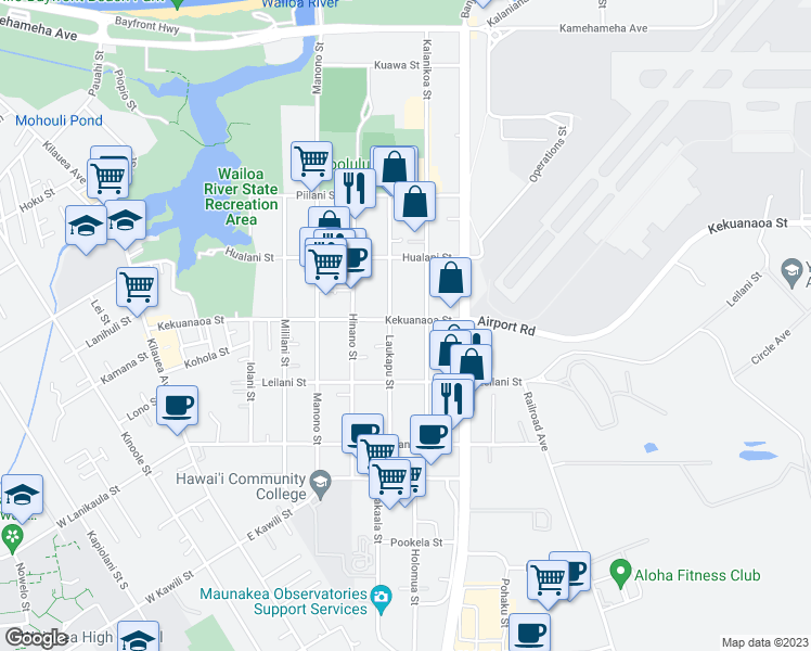 map of restaurants, bars, coffee shops, grocery stores, and more near 704 Kekuanaoa Street in Hilo