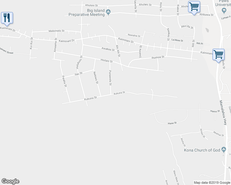 map of restaurants, bars, coffee shops, grocery stores, and more near 73-1335 Kukuna Street in Kailua-Kona