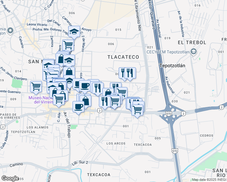 map of restaurants, bars, coffee shops, grocery stores, and more near in Tepotzotlán