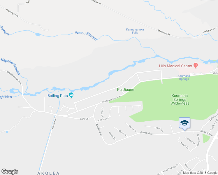 map of restaurants, bars, coffee shops, grocery stores, and more near 1584 Wailuku Drive in Hilo