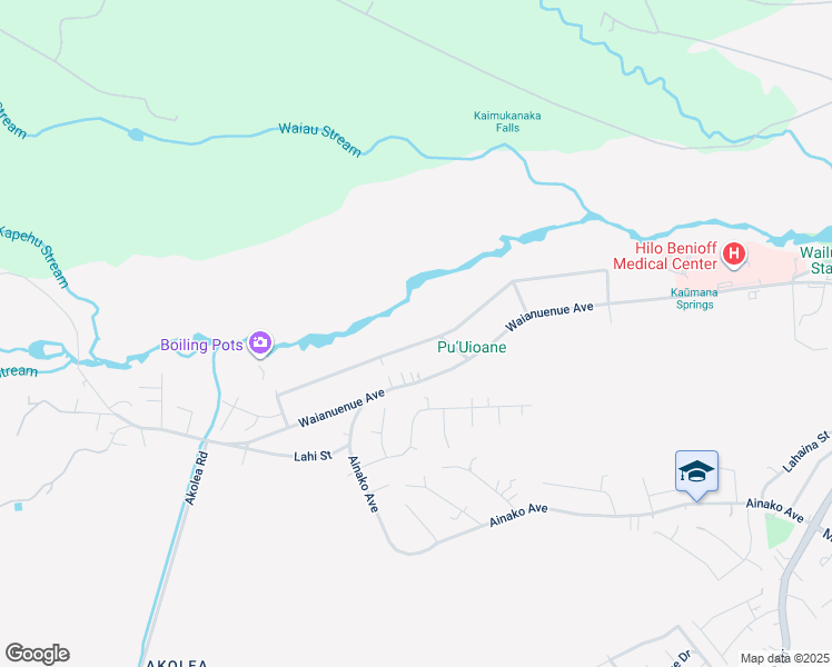 map of restaurants, bars, coffee shops, grocery stores, and more near 1584 Wailuku Drive in Hilo
