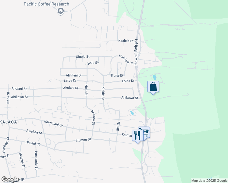 map of restaurants, bars, coffee shops, grocery stores, and more near 73-1190 Ahulani Street in Kailua-Kona