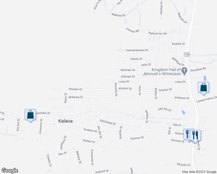 map of restaurants, bars, coffee shops, grocery stores, and more near 73-1071 Ahulani Street in Kailua-Kona
