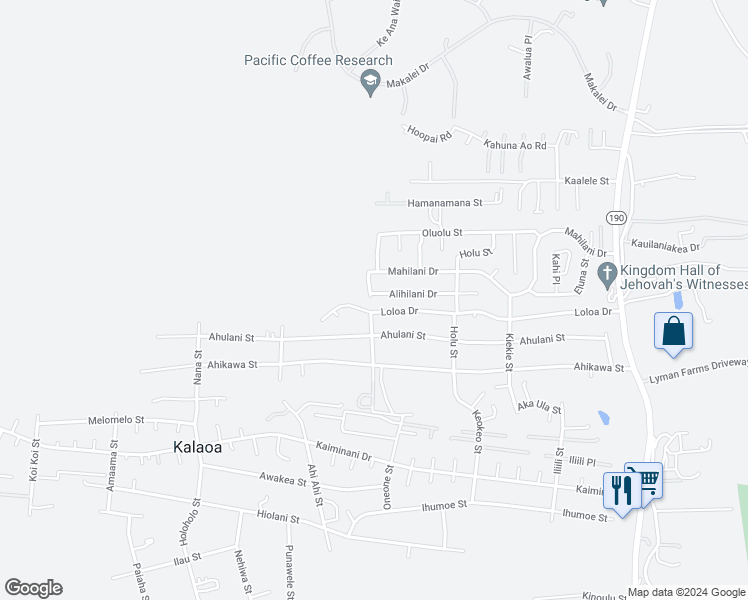 map of restaurants, bars, coffee shops, grocery stores, and more near 73-1087 Loloa Drive in Kailua-Kona