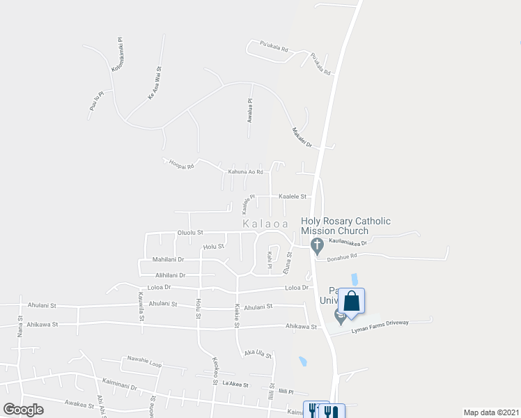 map of restaurants, bars, coffee shops, grocery stores, and more near 73-1198 Kaalele Street in Kailua-Kona