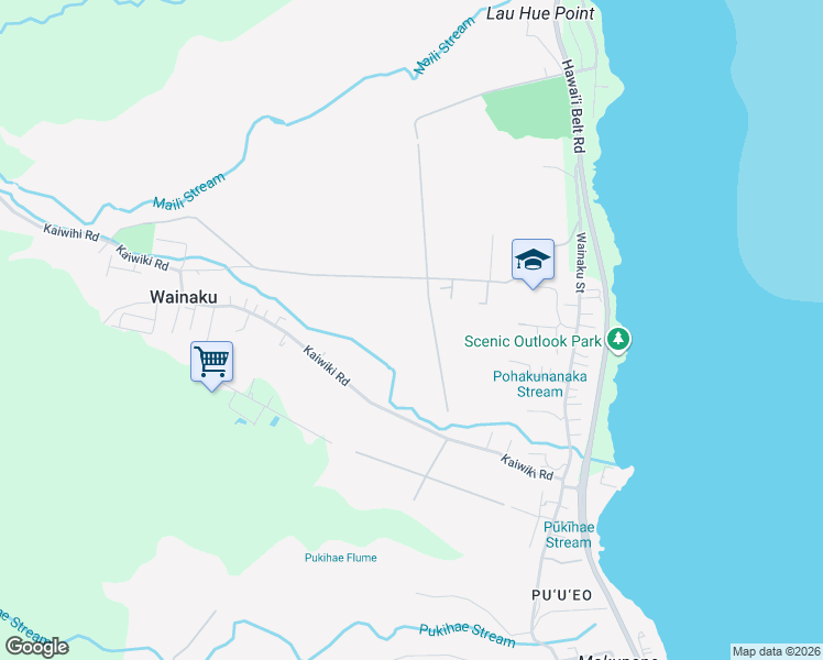 map of restaurants, bars, coffee shops, grocery stores, and more near 647 Kauhiula Road in Hilo