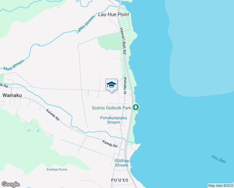 map of restaurants, bars, coffee shops, grocery stores, and more near 121 Haaheo Road in Hilo