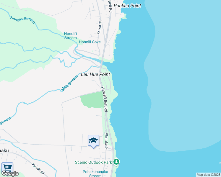 map of restaurants, bars, coffee shops, grocery stores, and more near 22 Kahoa Street in Hilo
