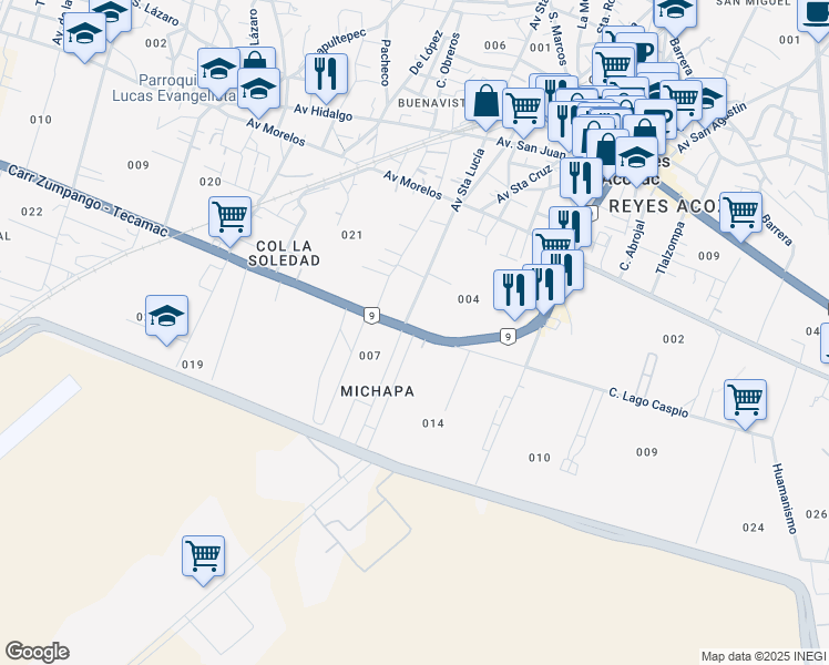 map of restaurants, bars, coffee shops, grocery stores, and more near Carretera Zumpango - Tecamac in Los Reyes Acozac