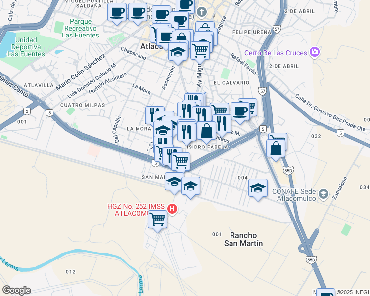map of restaurants, bars, coffee shops, grocery stores, and more near 21 Ingeniero Luis Galindo Ruiz in Atlacomulco