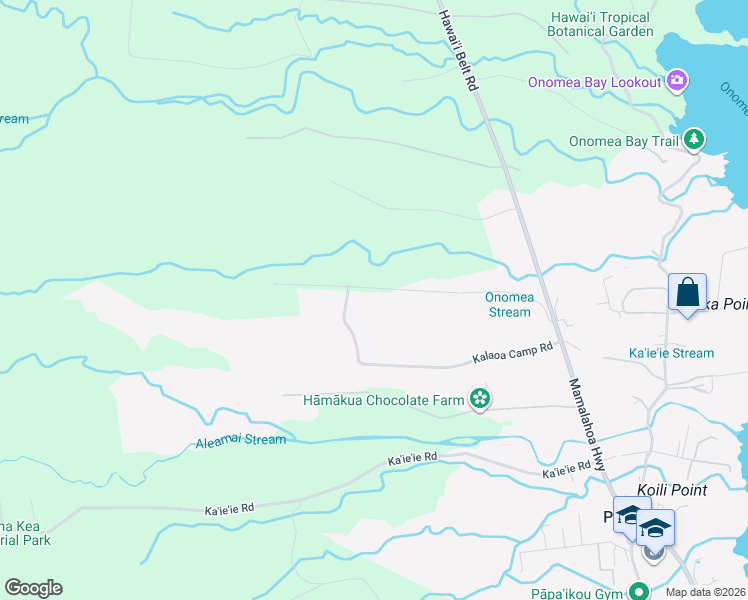 map of restaurants, bars, coffee shops, grocery stores, and more near 27 Puu Moi Road in Papaikou