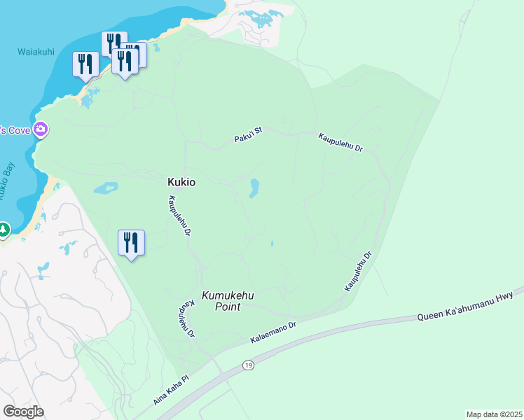 map of restaurants, bars, coffee shops, grocery stores, and more near 72-121 Naniloa Drive in Kailua-Kona