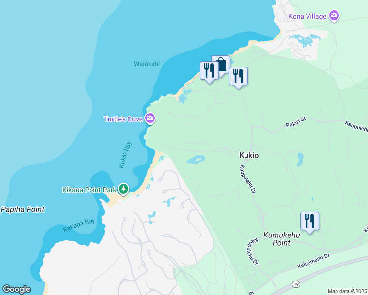 map of restaurants, bars, coffee shops, grocery stores, and more near 72-182 Waiulu Street in Holualoa
