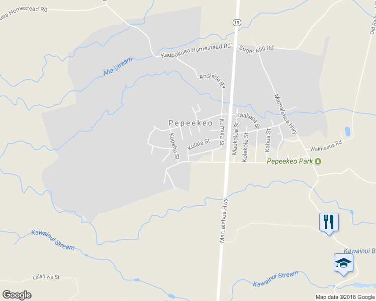 map of restaurants, bars, coffee shops, grocery stores, and more near 28-512 Kulala Street in Pepeekeo
