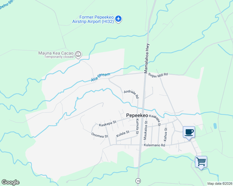 map of restaurants, bars, coffee shops, grocery stores, and more near 28-2985 Andrade Road in Pepeekeo