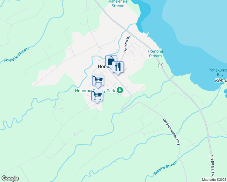 map of restaurants, bars, coffee shops, grocery stores, and more near 28-221 Akaka Falls Road in Honomu