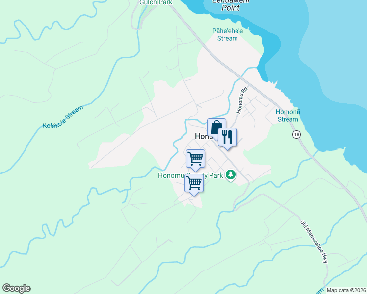 map of restaurants, bars, coffee shops, grocery stores, and more near 28-1728 Puako Street in Hilo