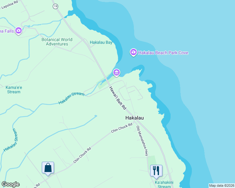 map of restaurants, bars, coffee shops, grocery stores, and more near 29-2287 Hanamalo Loop in Hakalau