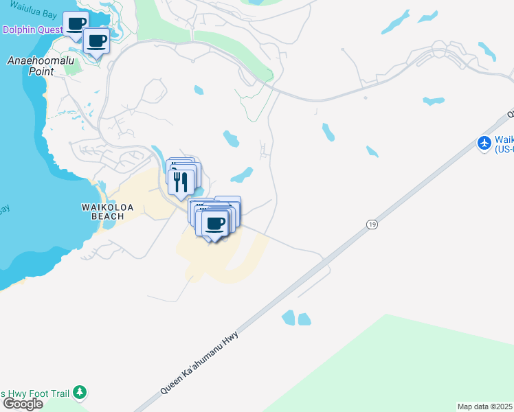 map of restaurants, bars, coffee shops, grocery stores, and more near in Waikoloa Village
