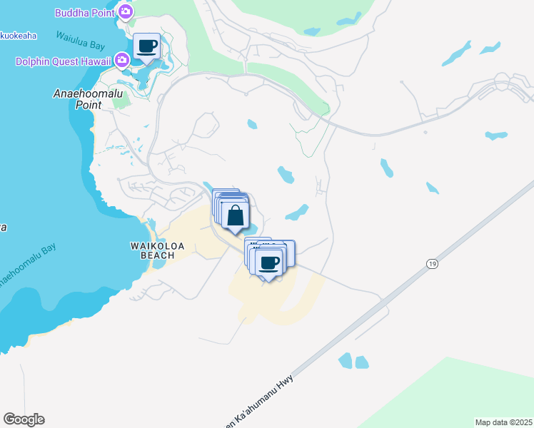 map of restaurants, bars, coffee shops, grocery stores, and more near Kings Highway Foot Trail in Waikoloa Village